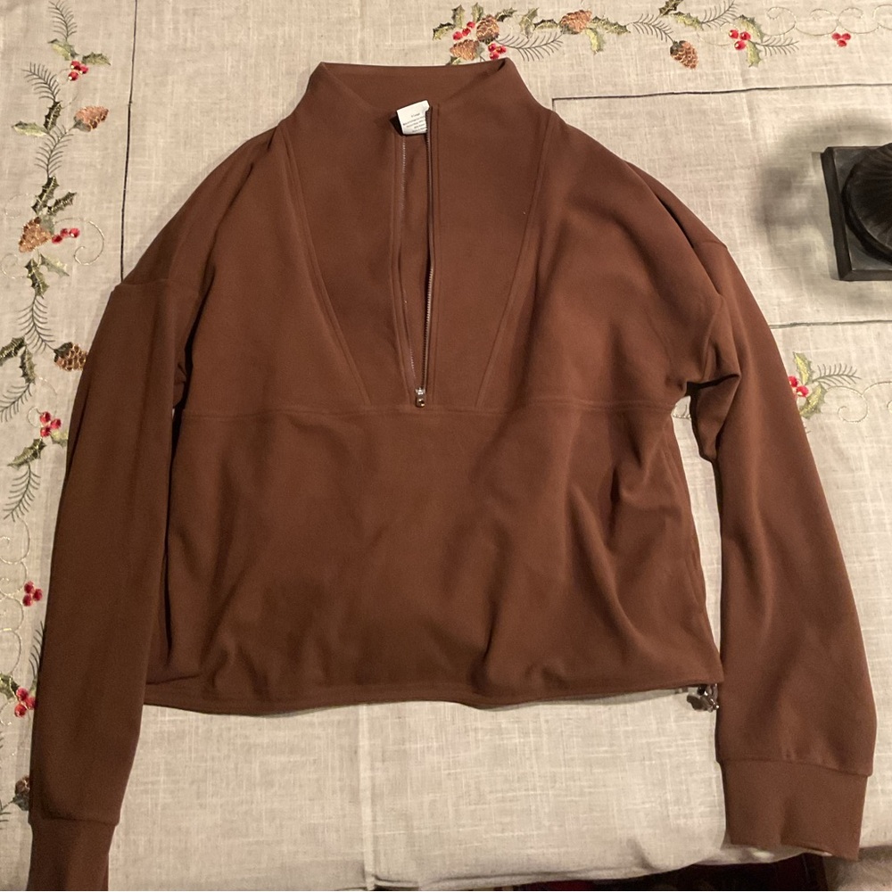 Varley half-zip adjustable bottom faux suede pullover